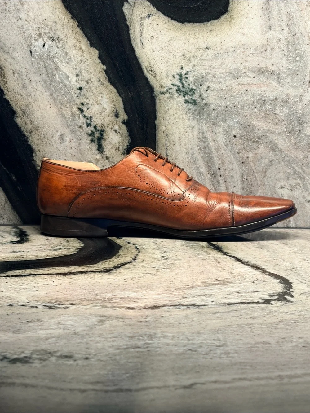 Santoni Men’s 12.5 US Brown Leather Cap Toe Oxford Dress Shoes Italy 11.5 UK